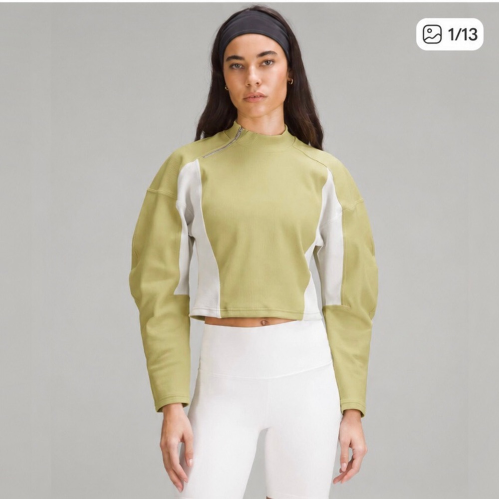 Lululemon Ribbed Luxtreme Wide-Sleeve Pullover Cropped Finch Yellow / Bone